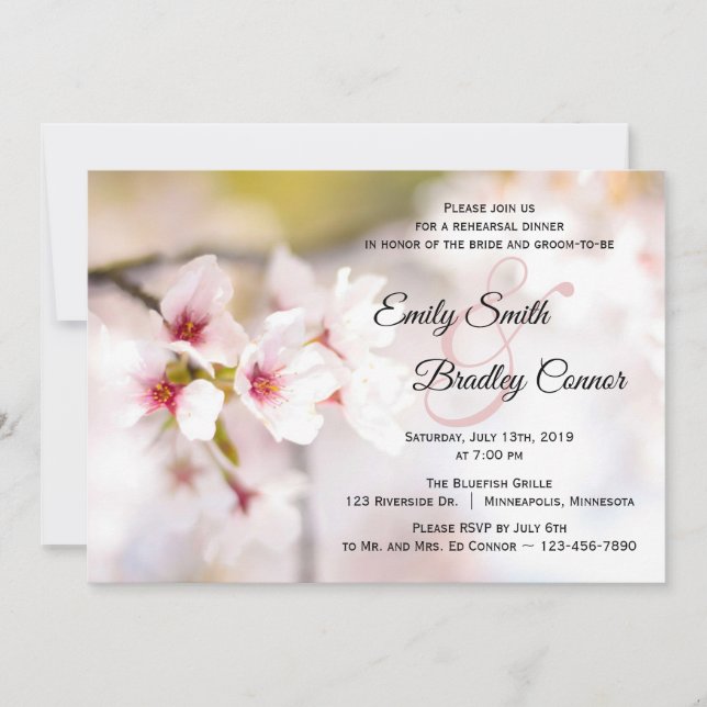 Spring Cherry Blossoms | Floral Rehearsal Dinner Invitation (Front)