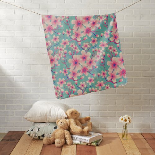 Spring Cherry Blossoms green  Baby Blanket