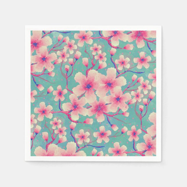 Spring Cherry Blossoms green  Case-Mate iPhone Cas Napkins (Front)