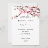 Spring Cherry Blossoms Pale Pink White Wedding Invitation (Front)