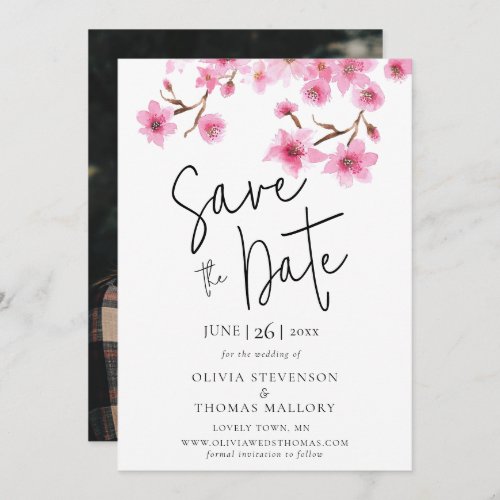 Spring Cherry Blossoms Photo Wedding Save the Date Invitation