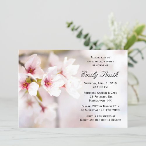 Spring Cherry Blossoms Pink White Bridal Shower Invitation