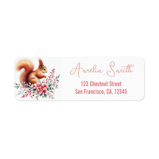 Spring Cherry Blossoms Watercolor Squirrel  Label (Front)