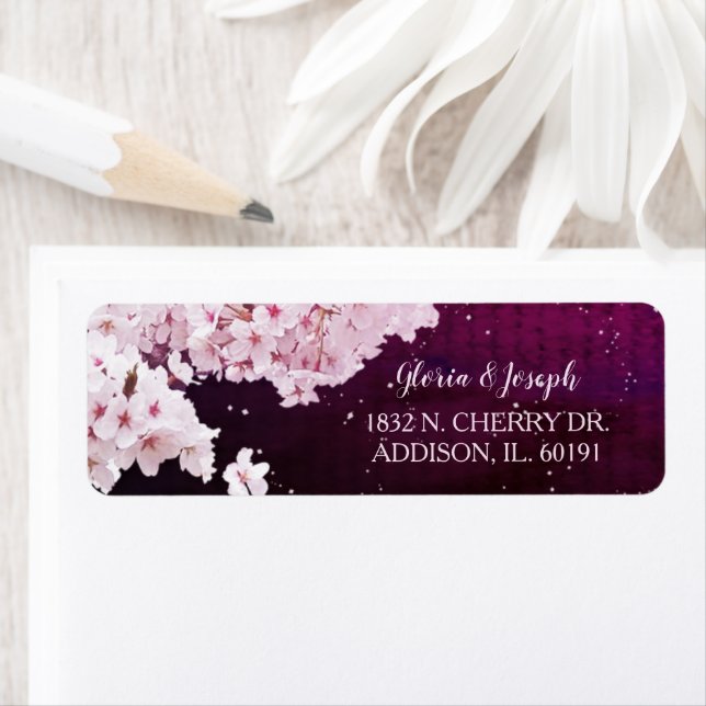 Spring Cherry Blossoms Wedding Address Label (Insitu)