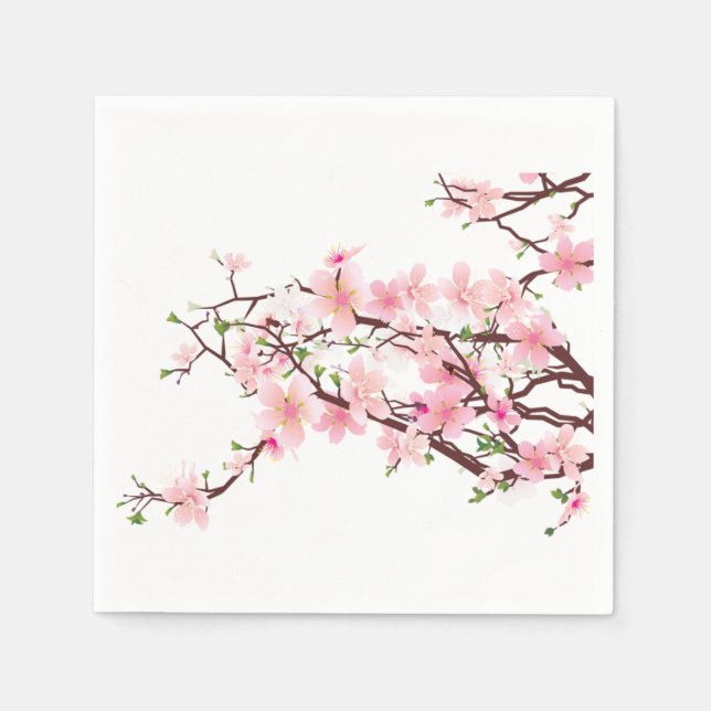 Spring Cherry Blossoms Wedding Cocktail Napkins (Front)