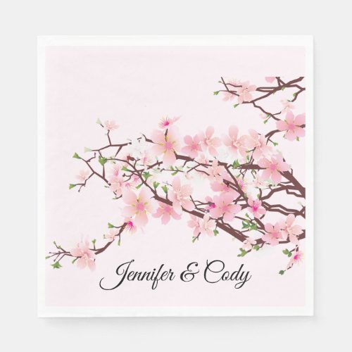 Spring Cherry Blossoms Wedding Personalize Names Napkins