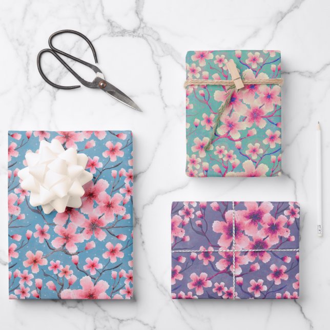 Spring Cherry Blossoms  Wrapping Paper Sheets (Front)