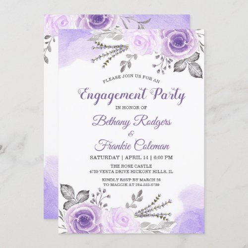 Spring Chic Pastel Purple Flowers Engagement Party Invitation