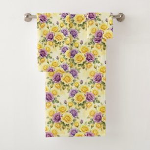 Spring Chic Purple and Yellow Roses Towel Set