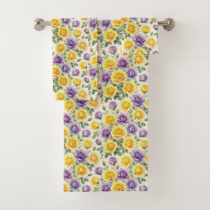 Spring Chic Purple and Yellow Roses Towel Set