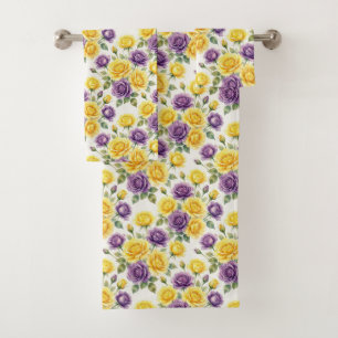 Spring Chic Purple and Yellow Roses Towel Set