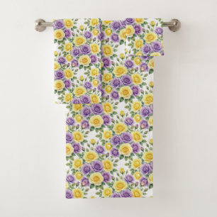 Spring Chic Purple and Yellow Roses Towel Set