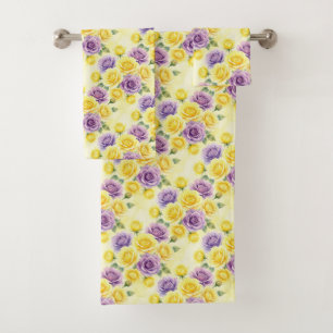 Spring Chic Purple and Yellow Roses Towel Set