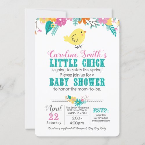 Spring Chick Baby Shower Gender Neutral Blue Pink Invitation