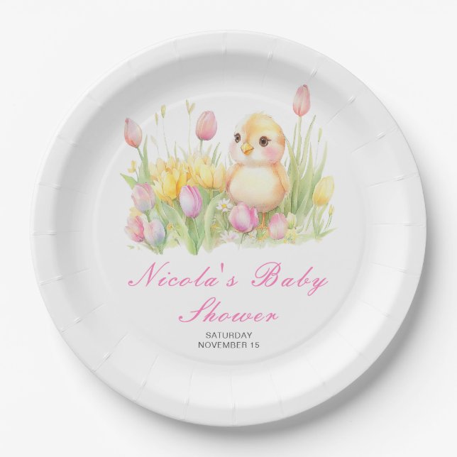 Spring Chick Baby Shower Paper Plates (Front)