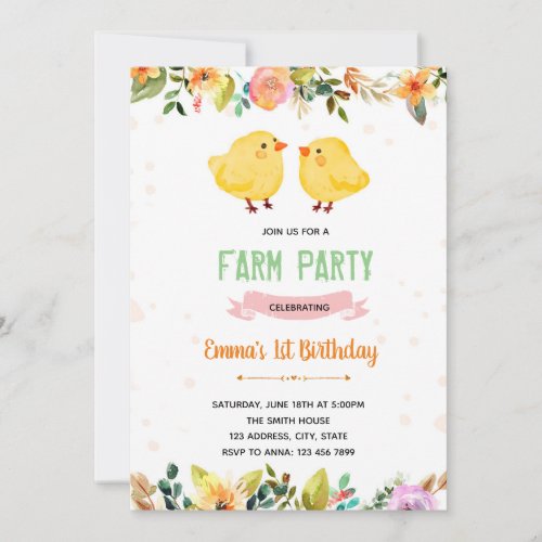 Spring chick party birthday invitation