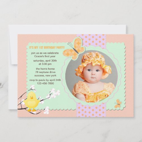 Spring Chick Photo Birthday Party Invitation