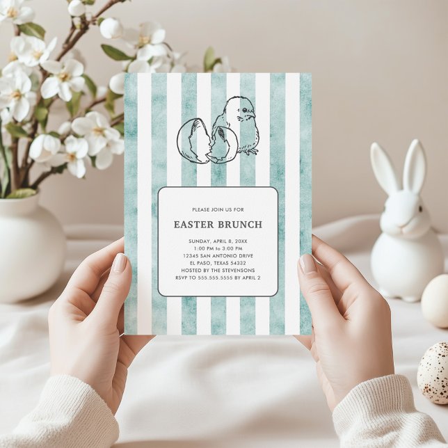 Spring Chick & Stripes Vintage Style Easter Brunch Invitation (Creator Uploaded)