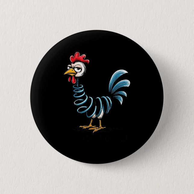 Spring Chicken Chicken On Go Stick Funny Chicken  Button (Front)