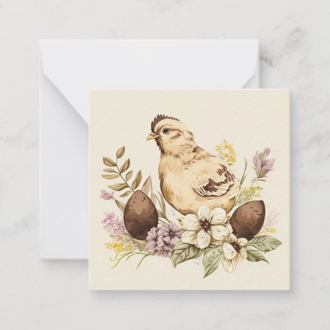 Spring Chicken with Floral Easter Eggs Note Card (Front)