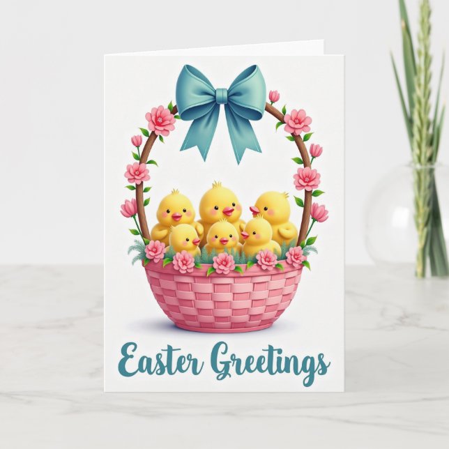 Spring Chicks Basket Easter Card (Front)