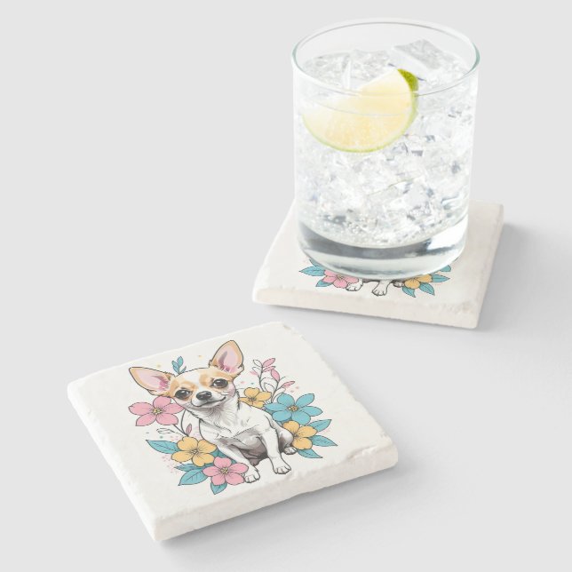 Spring Chihuahua Stone Coaster (Side)