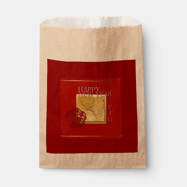 Spring Chinese Pig  New Year 2019 craft Favor Bag (Front)