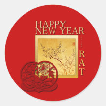 Spring Chinese Rat Year red Round Sticker