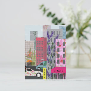 Spring City Vibes Watercolor Floral Urban Art Holiday Postcard