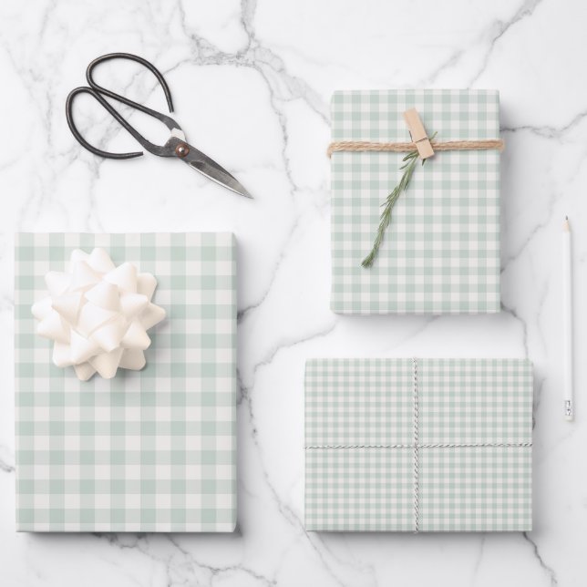 Spring Classic Gingham | Muted Sage Wrapping Paper Sheets (Front)