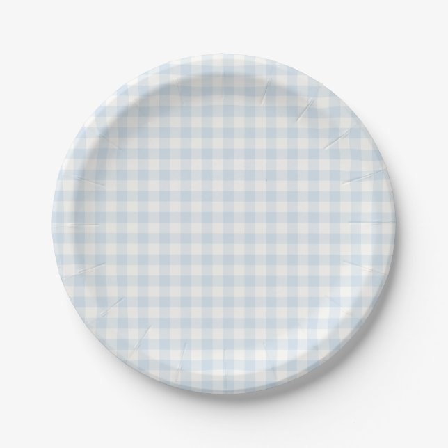 Spring Classic Gingham | Powder Blue Paper Plates (Front)