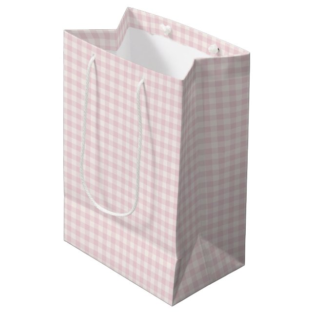 Spring Classic Gingham | Soft Blush Medium Gift Bag (Front Angled)