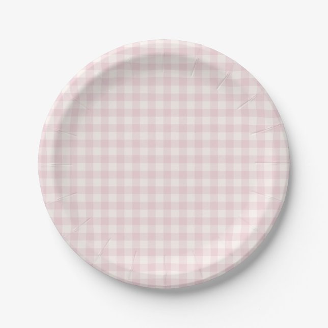 Spring Classic Gingham | Soft Blush Paper Plates (Front)