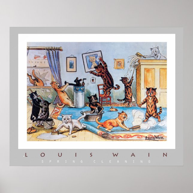 Spring Cleaning by Louis Wain (1860-1939) Poster (Front)