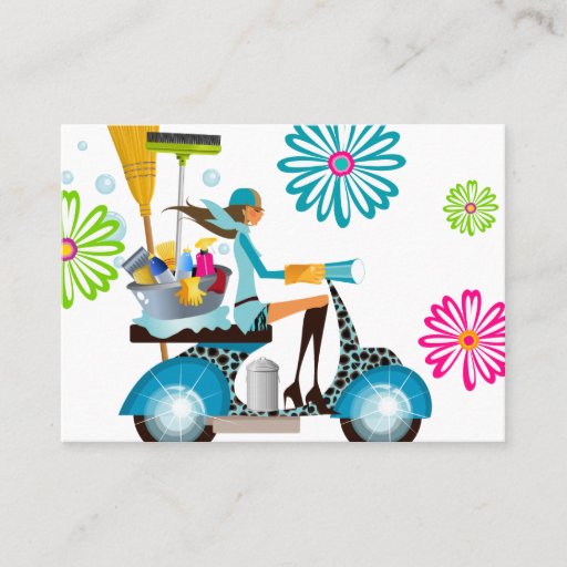 Customizable Spring Cleaning Retro Daisy Flowers Business Card Template