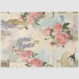 Spring Collage with Birds and Flowers Decoupage Tissue Paper