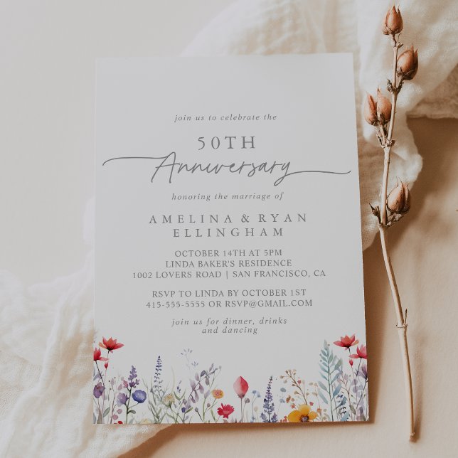 Spring Color Wildflower 50th Wedding Anniversary Invitation (Creator Uploaded)