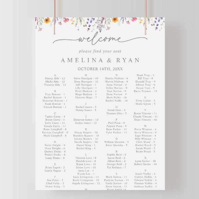Spring Color Wildflower Alphabetical Seating Chart (Creator Uploaded)
