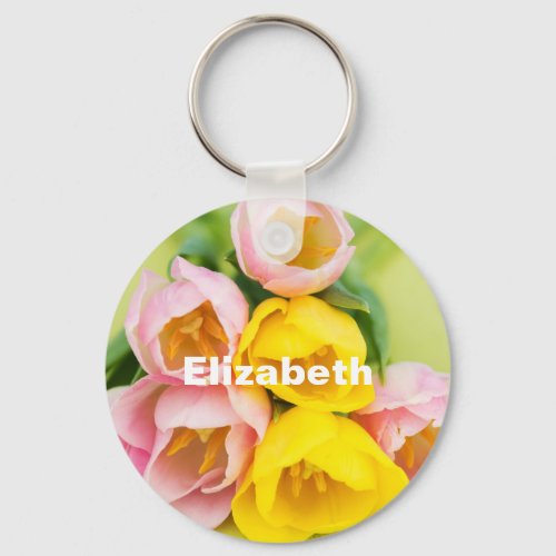 Spring colored tulips keychain