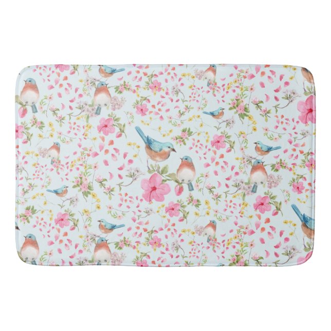 Spring Colorful Birds and Flowers         Bath Mat (Front)