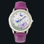 Spring Colorful Butterflies Flying in Nature Watch<br><div class="desc">Watches with Spring Joy Colorful Butterflies Flying in Nature Watercolor Painting Butterfly and Flowers - Choose / Add Your Favorite Text / Color - Make Your Unique Watch Gift - Resize and move or remove and add elements with customization tool ! - Drawing and Design by MIGNED. You can also...</div>