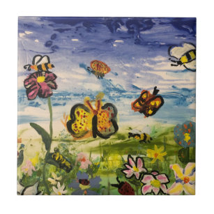 Spring colorful butterflies wildflowers back to sc ceramic tile