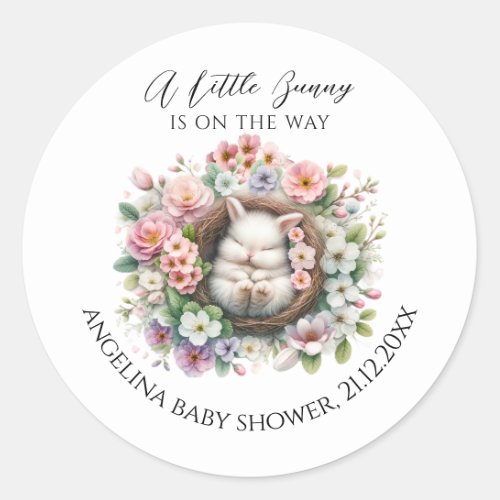 Spring colorful floral bunny Baby Girl Shower Classic Round Sticker