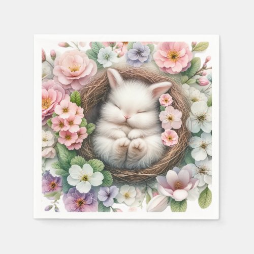 Spring colorful floral bunny Baby Girl Shower Napkins