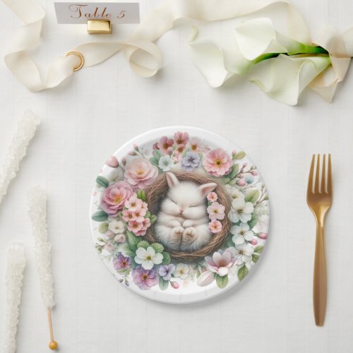 Spring colorful floral bunny Baby Girl Shower Paper Plates