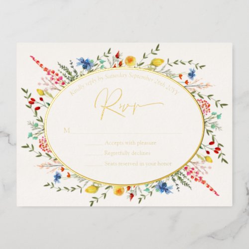 Spring Colorful Floral Wildflowers Garden RSVP Foil Invitation Postcard