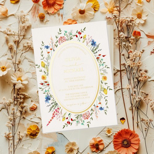 Spring Colorful Floral Wildflowers Garden Wedding Foil Invitation