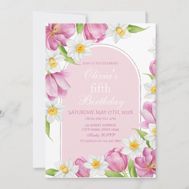 Spring Colorful Flower Kids Birthday Invitation (Front)