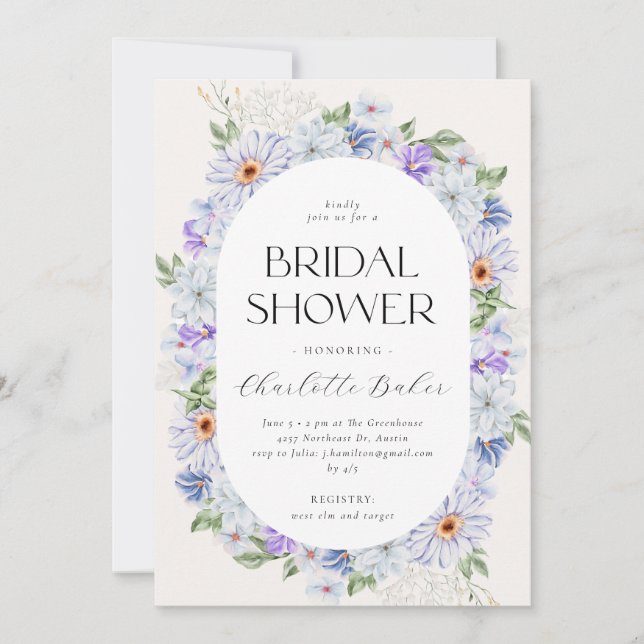 Spring Colorful Flowers Lila Purple Bridal Shower Invitation (Front)