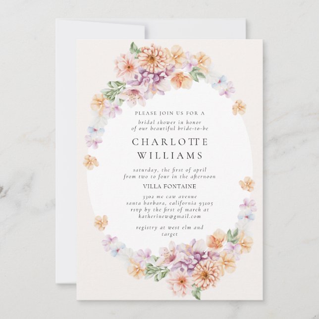 Spring Colorful Flowers Romantic Bridal Shower Invitation (Front)